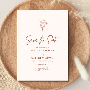Terracotta Boho Minimalist Botanicals Wedding Save The Date