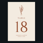 Terracotta Boho Minimalist Botanicals Wedding Table Number<br><div class="desc">Add these customisable floral minimalist table numbers cards to your event's tablescape. It features a modern floral bouquet line art with simple typography. Personalise these boho table numbers cards by adding the table numbers, names, and event date. This boho floral table numbers card is perfect for weddings, bridal showers, baby...</div>