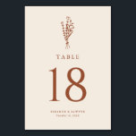 Terracotta Boho Minimalist Botanicals Wedding Table Number<br><div class="desc">Add these customisable floral minimalist table numbers cards to your event's tablescape. It features a modern floral bouquet line art with simple typography. Personalise these boho table numbers cards by adding the table numbers, names, and event date. This boho floral table numbers card is perfect for weddings, bridal showers, baby...</div>