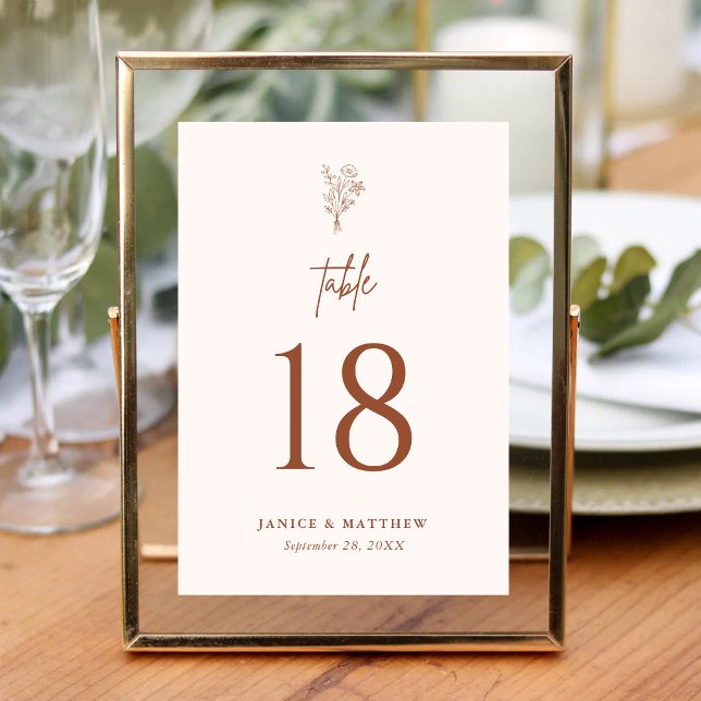 Terracotta Boho Minimalist Botanicals Wedding Table Number (Creator Uploaded)