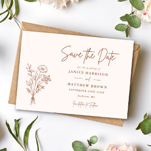Terracotta Boho Minimalist Elegant Photo Wedding Save The Date