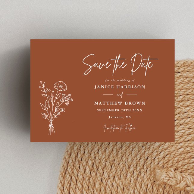 Terracotta Boho Minimalist Elegant Photo Wedding Save The Date (Creator Uploaded)