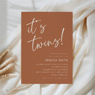 Terracotta Boho Minimalist Twins Baby Shower Invitation