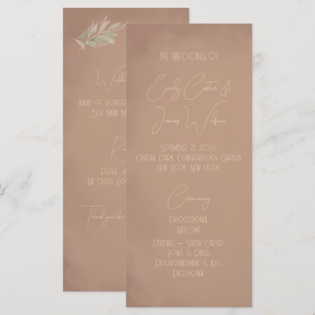 Terracotta Boho Minimalist Wedding Programme (Front/Back)