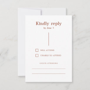 Terracotta Boho Modern Lines Burnt Orange Wedding RSVP Card