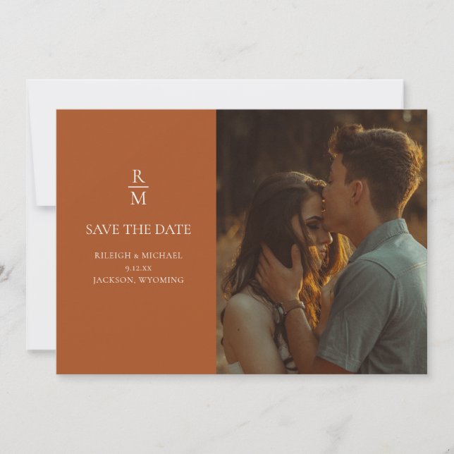 Terracotta Boho Monogram Wedding Save the Date (Front)