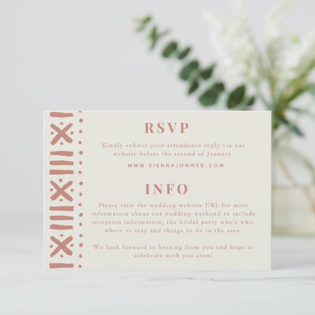 Terracotta Boho Mudcloth Border Wedding RSVP Card (Standing Front)