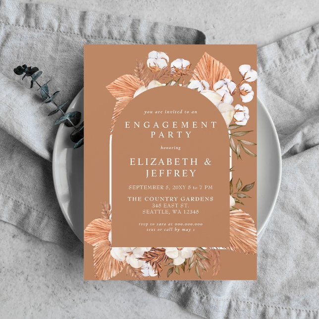 Terracotta Boho Pampas Arched Engagement Party Invitation (Terracotta Boho Pampas Arched Engagement Party Invitation)
