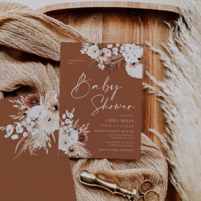Terracotta Boho Pampas Baby Shower Invitation (Creator Uploaded)