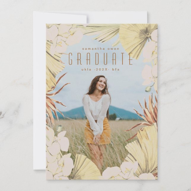 Terracotta Boho Pampas Bronze Photo Graduation Announcement (Front)