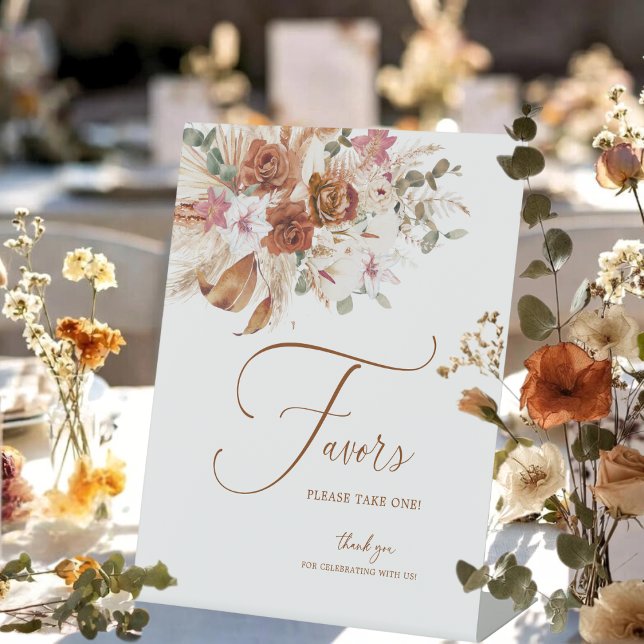Terracotta Boho Pampas Floral Wedding Favor Sign (Creator Uploaded)