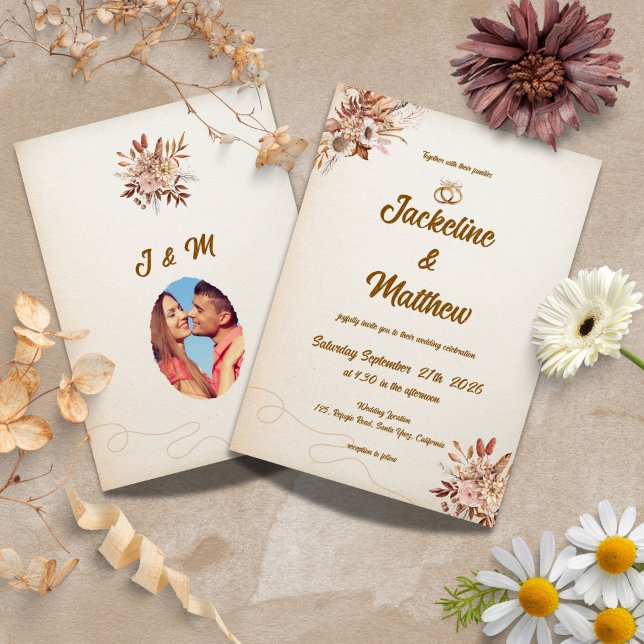 Terracotta Boho Pampas Floral Wedding Invitation (Creator Uploaded)