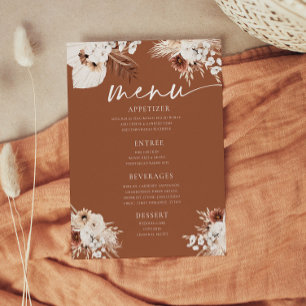 Terracotta Boho Pampas Gras Wedding Flat Menu