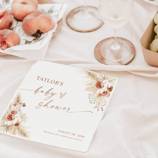 Terracotta Boho Pampas Grass Baby Shower  Napkin (Creator Uploaded)