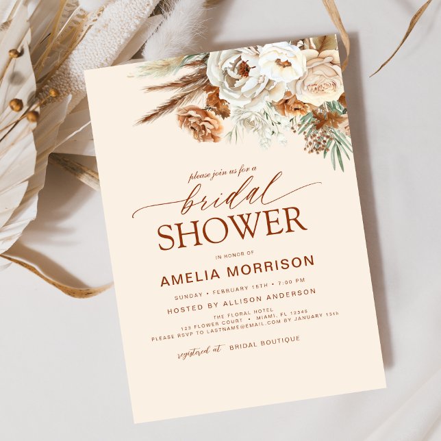 Terracotta Boho Pampas Grass Bridal Shower Invitation (Creator Uploaded)