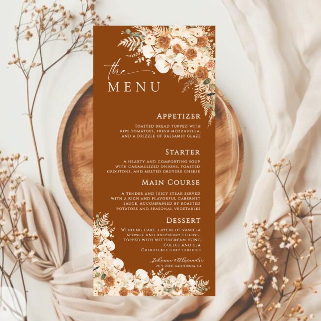  Terracotta Boho Pampas Grass Floral Wedding Menu (Creator Uploaded)