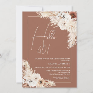 Terracotta Boho Pampas Grass Hello 40th Birthday Invitation