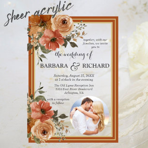 Terracotta Boho Photo Floral Watercolor Wedding Acrylic Invitations
