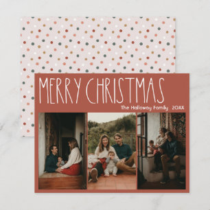 Terracotta Boho Polka Dot Christmas Three-Photo Holiday Card