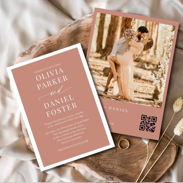 Terracotta Boho QR Code Photo Wedding Invitation (Creator Uploaded)