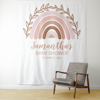Terracotta Boho Rainbow Baby Shower Backdrop Tapestry