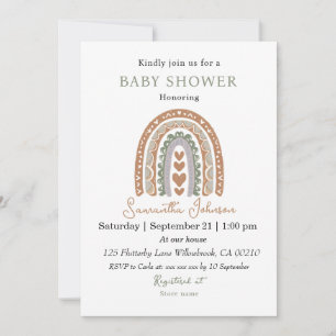 Terracotta Boho Rainbow baby shower Invitation