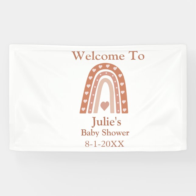Terracotta Boho Rainbow Baby Shower Welcome  Banner (Horizontal)