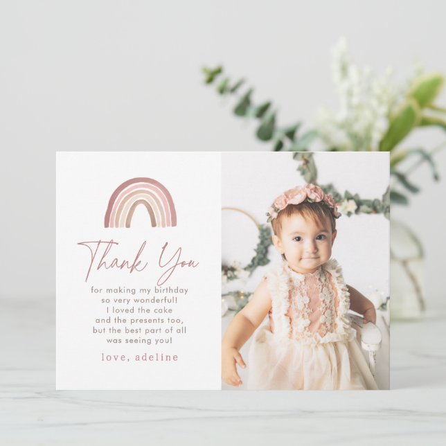 Terracotta Boho Rainbow Birthday Thank You Card (Standing Front)