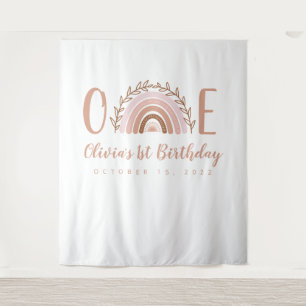 Terracotta Boho Rainbow First Birthday Backdrop Tapestry