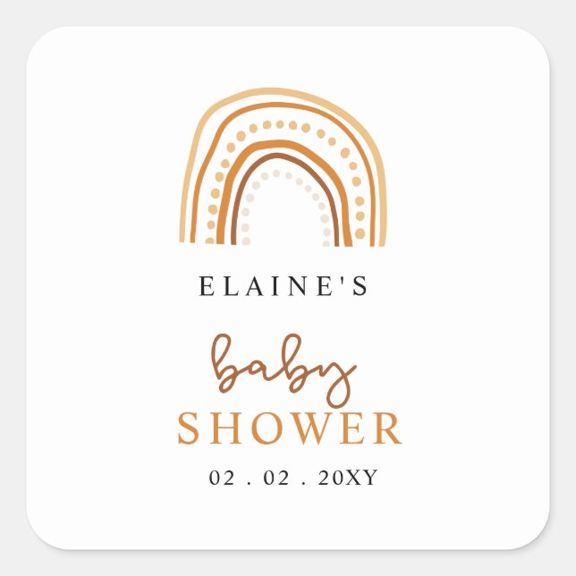 Terracotta Boho Rainbow Gender Neutral Baby Shower Square Sticker (Front)