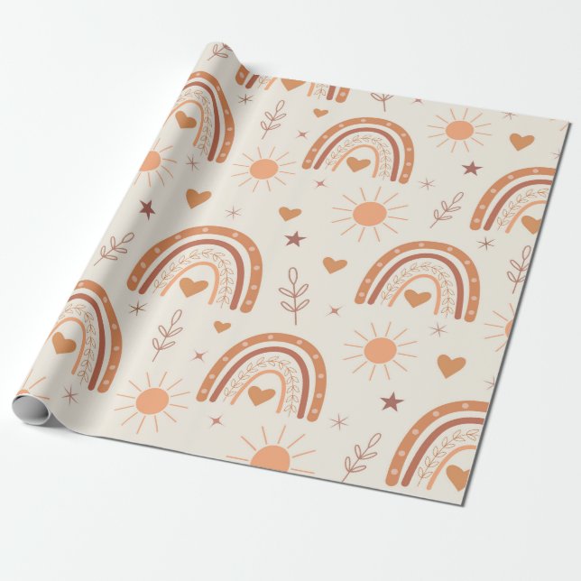 Terracotta  boho rainbow pattern  wrapping paper (Unrolled)