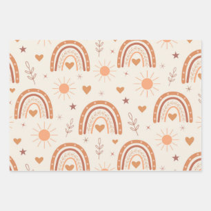 Terracotta  boho rainbow pattern  wrapping paper sheet