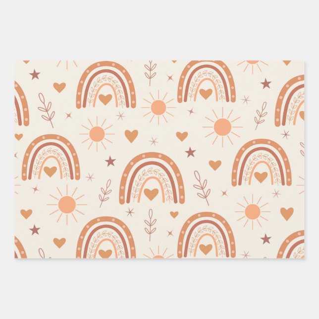 Terracotta  boho rainbow pattern  wrapping paper sheet (Front)