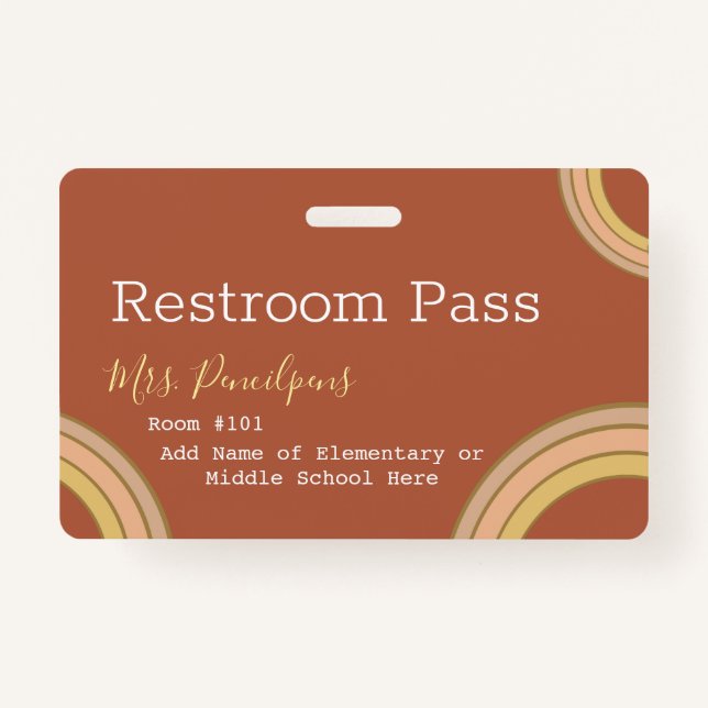 Terracotta Boho Rainbow Personalised Hall Pass  ID Badge (Back)