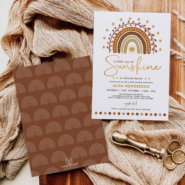 Terracotta Boho Rainbow & Sunshine Baby Shower Invitation (Creator Uploaded)