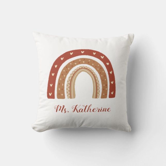 Terracotta Boho Rainbow Thank You Gift Cushion (Front)