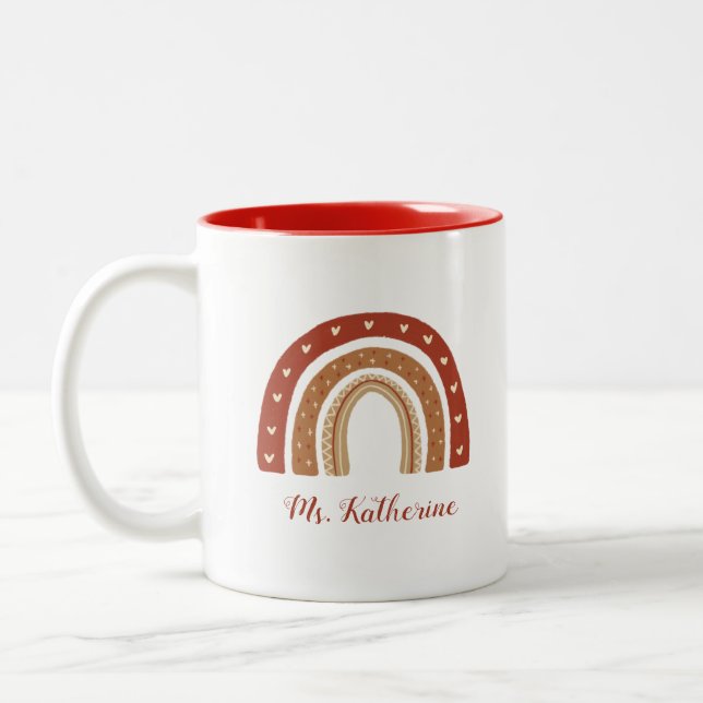 Terracotta Boho Rainbow Thank You Gift Two-Tone Coffee Mug (Left)
