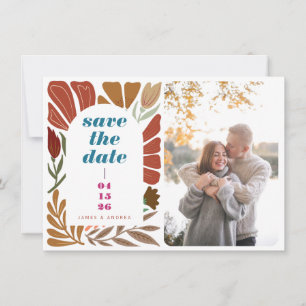 Terracotta Boho Retro Bright Floral Wedding Photo Save The Date