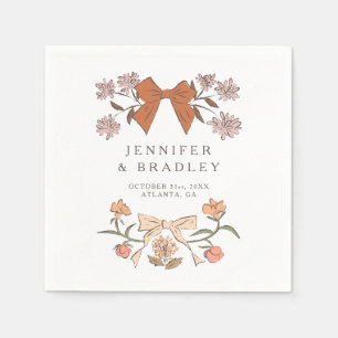 Terracotta Boho Ribbons and Flowers Wedding Napkin