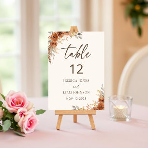 Terracotta Boho Rustic Fall Floral Wedding  Table Number