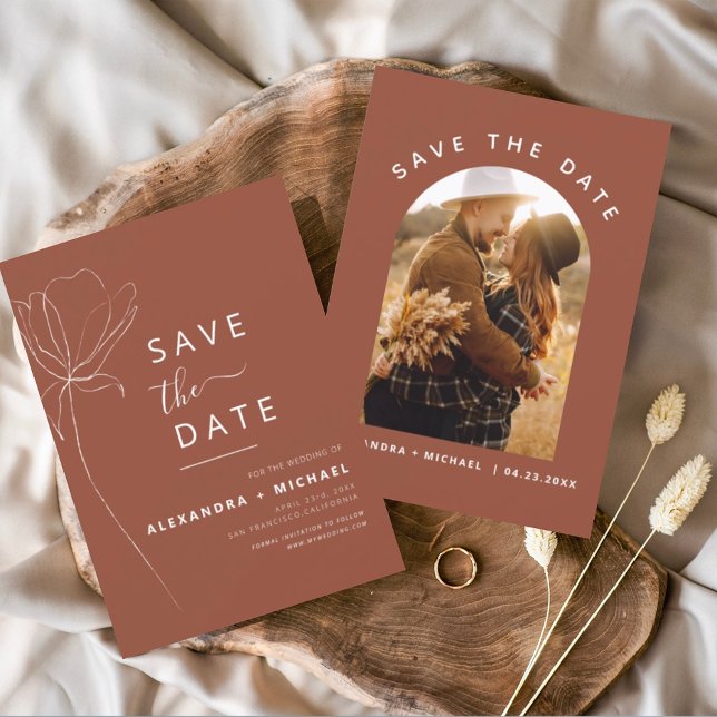 Terracotta Boho Save the Date Photo Line Art (Creator Uploaded)