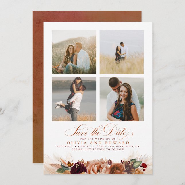 Terracotta Boho Save The Date Photo Thank You Card (Front/Back)