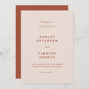 Terracotta Boho Simple Modern Wedding  Invitation