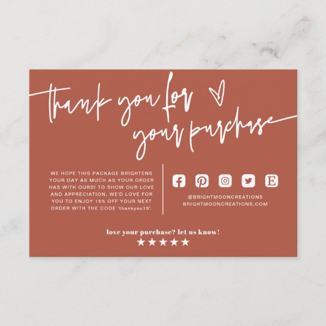 Terracotta Boho Small Business Thank You Insert (Front)