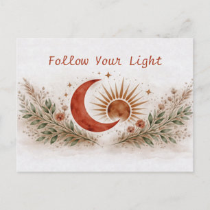 Terracotta Boho Sun Moon Botanical Watercolor Postcard
