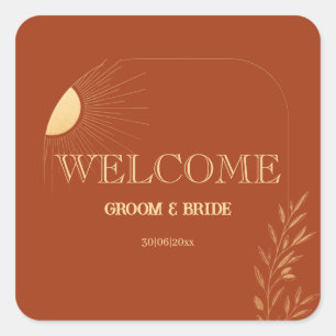 Terracotta Boho Sun Welcome Wedding Square Sticker