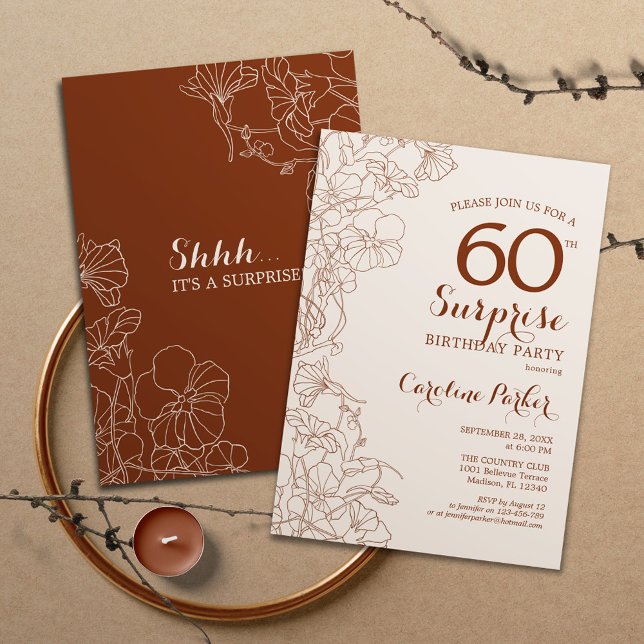 Terracotta Boho Surprise 60th Birthday Party Invitation (Creator Uploaded)