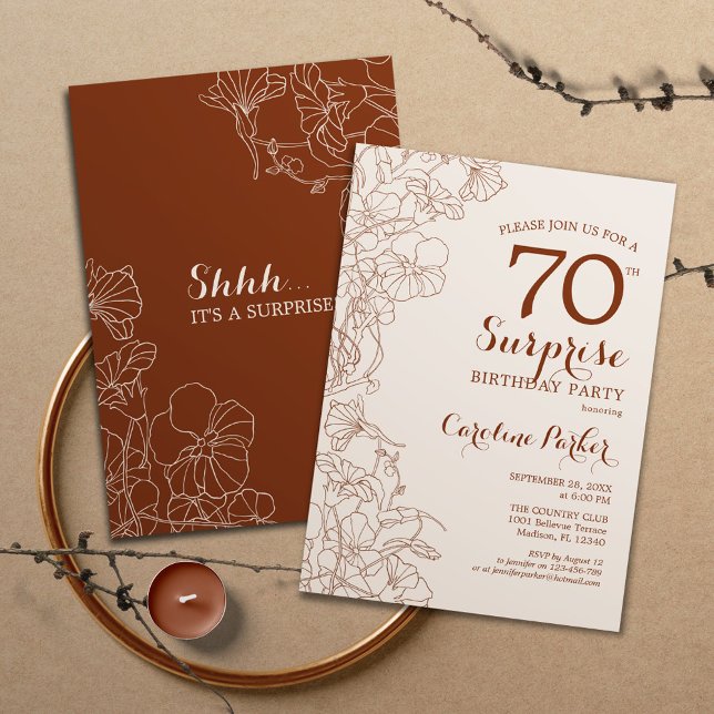 Terracotta Boho Surprise 70th Birthday Party Invitation (Creator Uploaded)