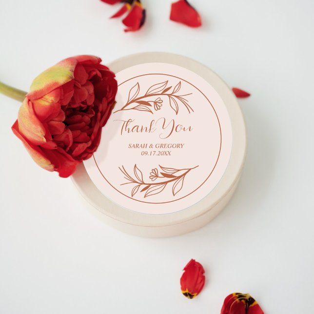 Terracotta Boho Thank You Wedding Favour Classic Round Sticker (Creator Uploaded)