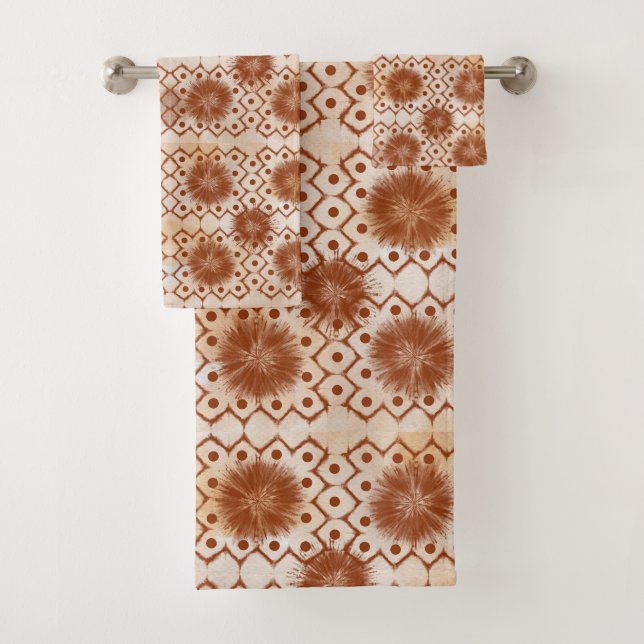 terracotta boho tribal pattern  bath towel set (Insitu)